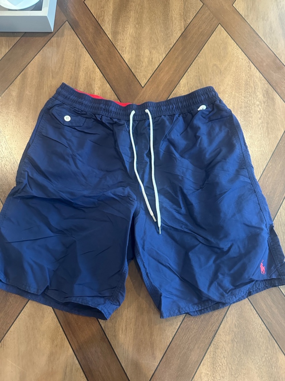 Polo by Ralph Lauren Navy Blue Swim Trunks with White Drawstring